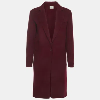 Pre-owned Sandro Burgundy Felt Wool Blend Single Breasted Coat S