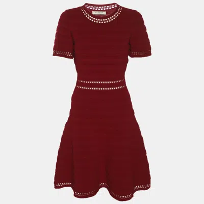 Sandro Burgundy Knit Short Dress In White