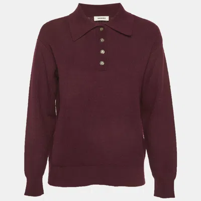 Pre-owned Sandro Burgundy Rib Knit Polo Sweatshirt Xs