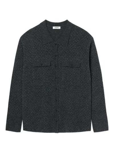 Sandro Button Cardigan In Gray