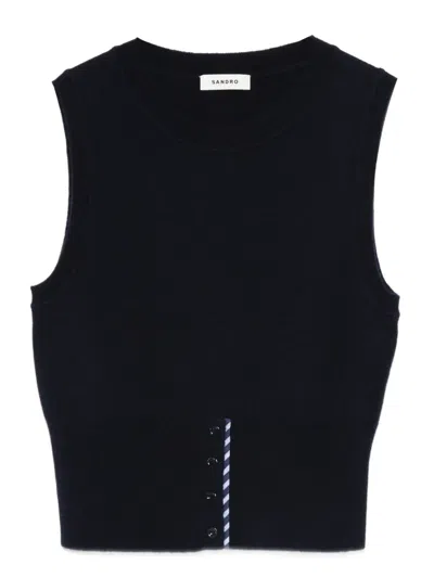 Sandro Button-detail Top In Blue