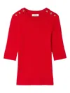 Sandro Button-embellished Ribbed T-shirt In Red