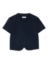 Sandro Womens Navy Blue Round-neck Button-down Stretch-woven Crop Top In Blue