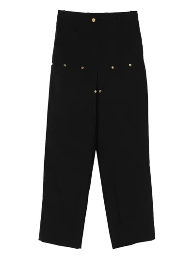 Sandro Button-fastening Studded Straight Trousers In Black