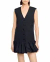 Sandro Womens Ruffle-hem Button-down Sleeveless Cotton Mini Dress Black
