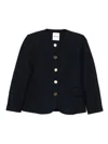 Sandro Womens Navy Blue Round-neck Side-pocket Woven Jacket In Black