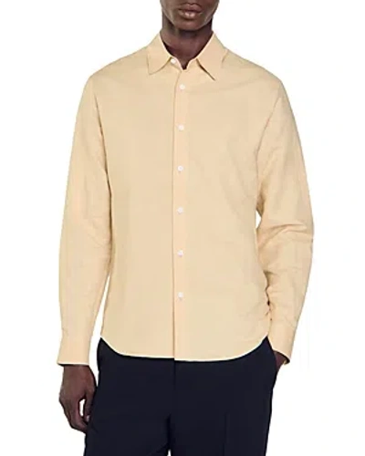 Sandro Button-up Linen Shirt In Beige