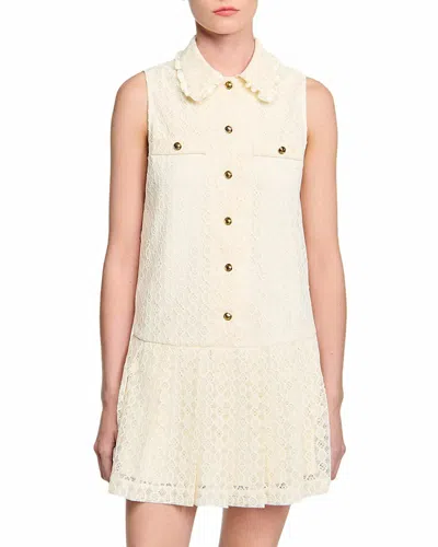 Sandro Button Front Mini Lace Dress In White