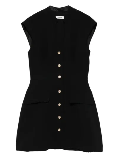 Sandro Button-front V-neck Mini Dress In Black