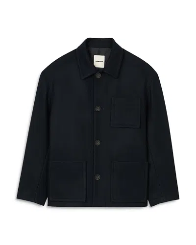 Sandro Button Front Worker Jacket In Navy Blue