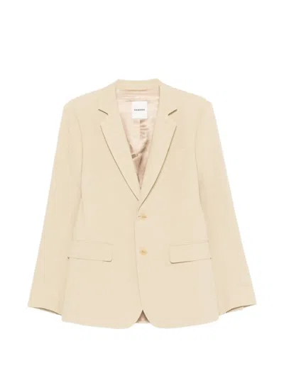 Sandro Button Linen Suit Jacket In Neutral