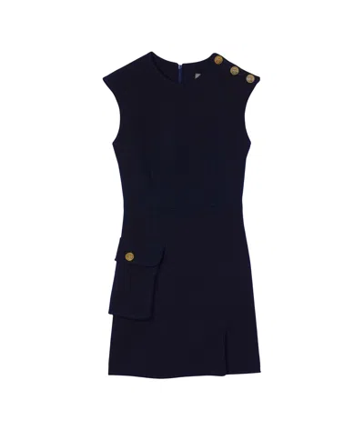 Sandro Button-detail Mini Dress In Navy Blue