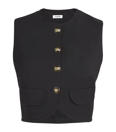 Sandro Button-up Crop Top In Black