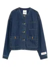 Sandro Womens Deep Blue Buttoned Round-neck Denim Jacket In Blue
