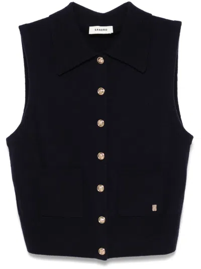 Sandro Button-up Vest In Blue