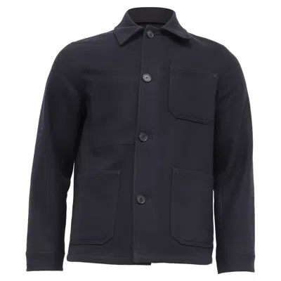 Sandro Button-down Jacket With Pockets In Navy Blue Wool