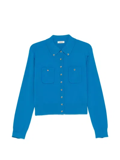 Sandro Button-down Shirt-collar Cardigan In Blue