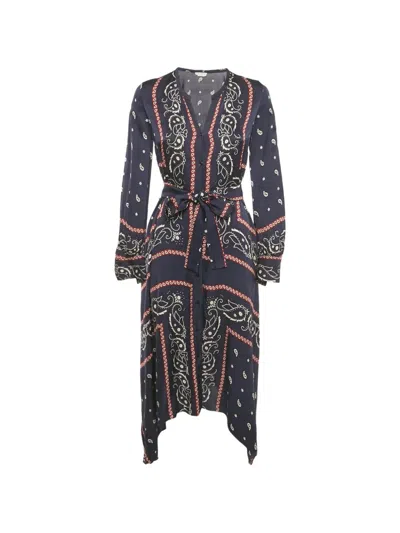 Pre-owned Sandro Buttoned Belted Midi Dress In Blue