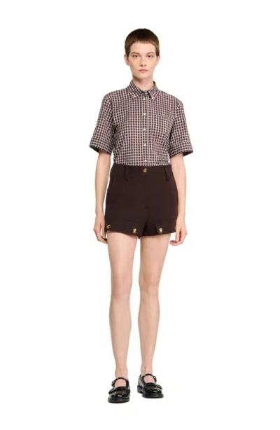 Sandro Buttoned Carpenter Shorts In Brown