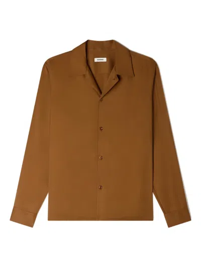 Sandro Buttoned Collared Shirt In Brown
