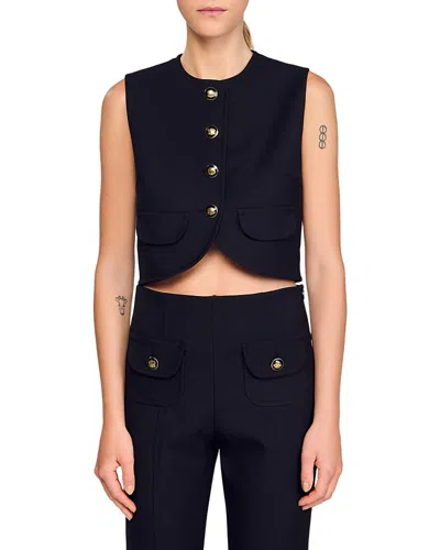 Sandro Buttoned Crop Top In Black