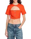 Sandro Linen-blend Tailored Cut-out Top In Orange