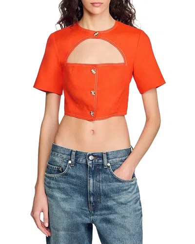 SANDRO BUTTONED CROP TOP