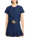 Sandro Buttoned Cropped Top In Blue