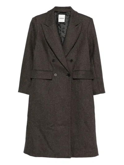 Sandro Buttoned Double-breasted Coat In Brown