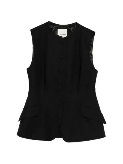 Sandro Buttoned Front-pocket Gilet In Black