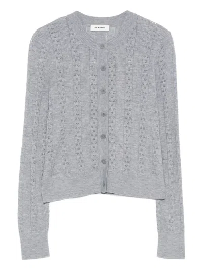 Sandro Buttoned Knitted Cardigan In Gray