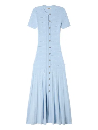 Sandro Buttoned Knitted Midi Dress In Blue