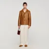Sandro Buttoned Lambskin Jacket In Brown