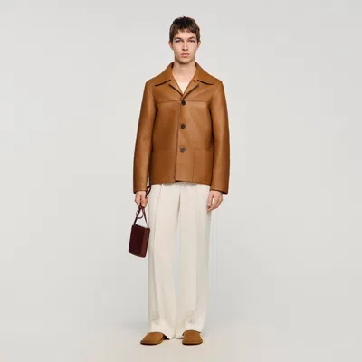 SANDRO BLOUSON EN CUIR D'AGNEAU BOUTONNÉ