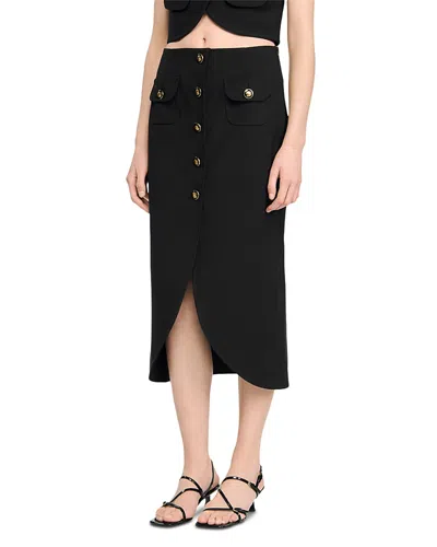 Sandro Buttoned Midi Skirt In Black