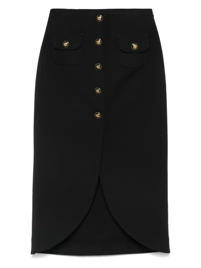 Sandro Womens Black Button-down High-rise Stretch-woven Midi Skirt