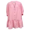 Sandro Buttoned Mini Flared Dress In Pink Linen