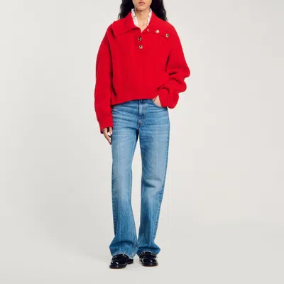 Sandro Buttoned Neck Sweater In Red