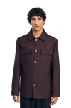 Sandro Button Up Overshirt In Chocolate