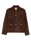 Sandro Buttoned Pocket Leather Jacket In Brown