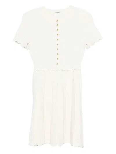 Sandro Buttoned Scalloped Mini Dress In Neutral