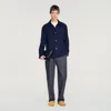 Sandro Fw26 Henry Buttoned Wool Worker Jacket In Blue