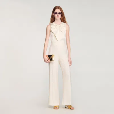 Sandro Buttoned-slit Straight-leg Trousers In White