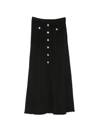 Sandro Button-embellished Flared Skirt In Black