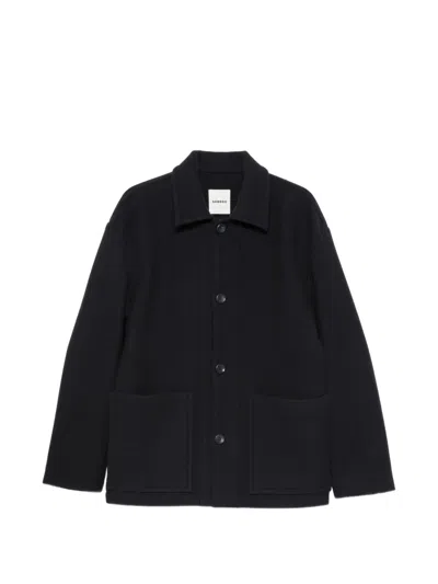 Sandro Button-fastening Wing-collar Jacket In Blue