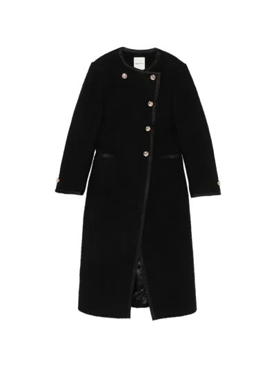 Sandro Button-up Round-collar Coat In Black
