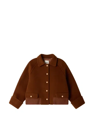 Sandro Button-up Wool-blend Jacket In Brown