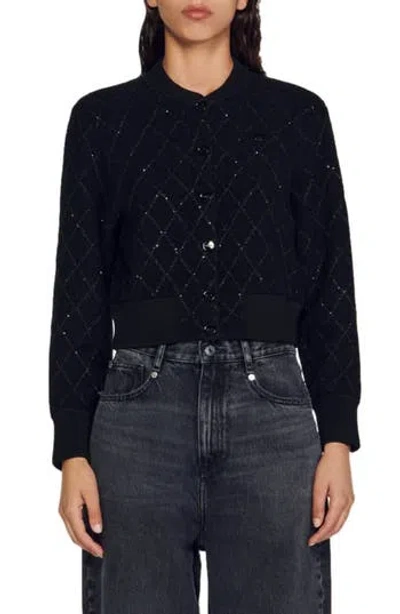 Sandro Cabaret Wool Blend Cardigan In Black