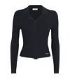Sandro Cropped Polo Collar Cardigan In Blue