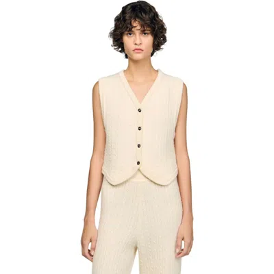 Sandro Cable Knit Jacket In Neutral